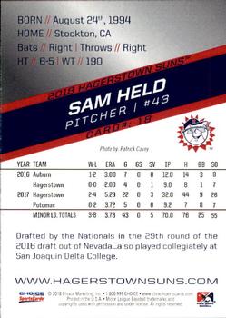 2018 Choice Hagerstown Suns #18 Sam Held Back