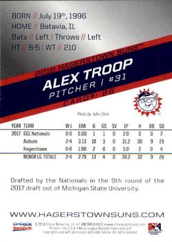 2018 Choice Hagerstown Suns #28 Alex Troop Back