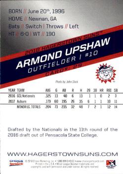 2018 Choice Hagerstown Suns #29 Armond Upshaw Back