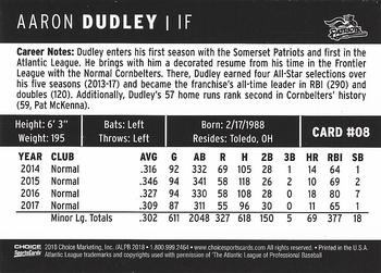 2018 Choice Somerset Patriots #08 Aaron Dudley Back