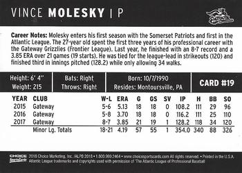 2018 Choice Somerset Patriots #19 Vince Molesky Back