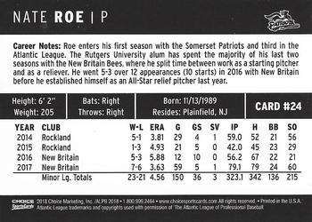 2018 Choice Somerset Patriots #24 Nate Roe Back