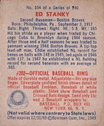 1949 Bowman #104 Ed Stanky Back