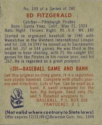 1949 Bowman #109 Ed Fitz Gerald Back