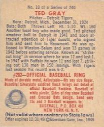 1949 Bowman #10 Ted Gray Back