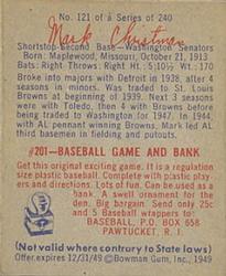 1949 Bowman #121 Mark Christman Back