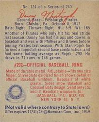 1949 Bowman #124 Danny Murtaugh Back