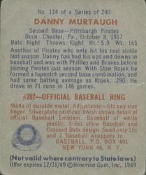 1949 Bowman #124 Danny Murtaugh Back