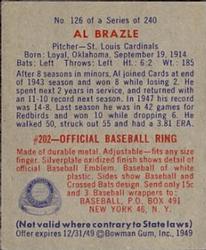 1949 Bowman #126 Al Brazle Back