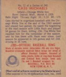 1949 Bowman #12 Cass Michaels Back
