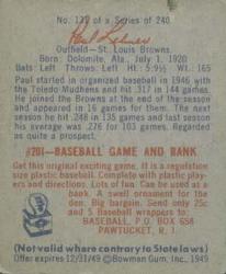 1949 Bowman #131 Paul Lehner Back
