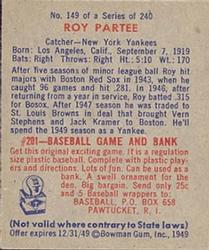 1949 Bowman #149 Roy Partee Back