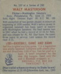 1949 Bowman #157 Walt Masterson Back