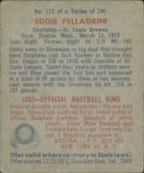1949 Bowman #172 Eddie Pellagrini Back