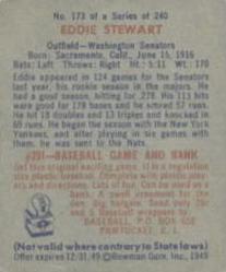 1949 Bowman #173 Eddie Stewart Back