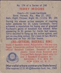 1949 Bowman #174 Terry Moore Back