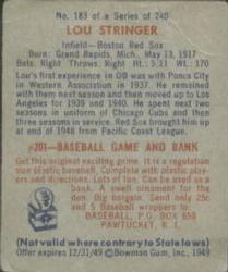 1949 Bowman #183 Lou Stringer Back