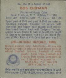 1949 Bowman #184 Bob Chipman Back