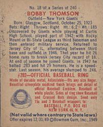 1949 Bowman #18 Bobby Thomson Back