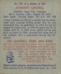 1949 Bowman #197 Johnny Lindell Back