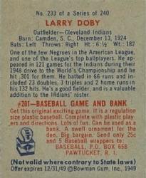 1949 Bowman #233 Larry Doby Back