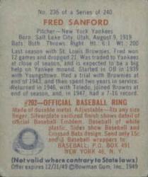 1949 Bowman #236 Fred Sanford Back