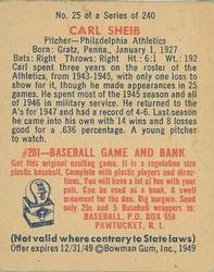 1949 Bowman #25 Carl Scheib Back