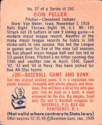 1949 Bowman #27 Bob Feller Back