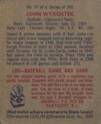 1949 Bowman #37 John Wyrostek Back