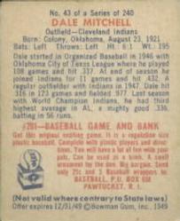 1949 Bowman #43 Dale Mitchell Back