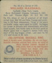 1949 Bowman #48 Willard Marshall Back