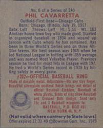 1949 Bowman #6 Phil Cavarretta Back