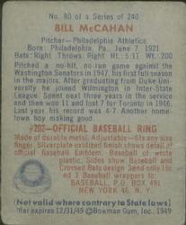 1949 Bowman #80 Bill McCahan Back