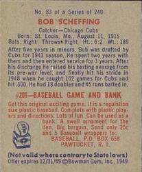 1949 Bowman #83 Bob Scheffing Back