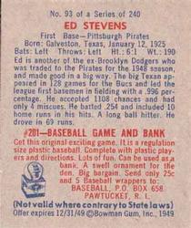 1949 Bowman #93 Ed Stevens Back