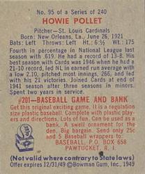 1949 Bowman #95 Howie Pollet Back