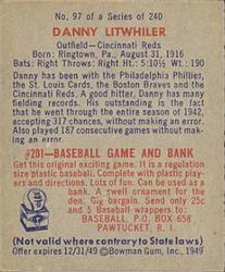 1949 Bowman #97 Danny Litwhiler Back