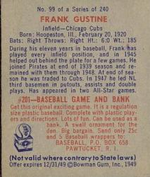 1949 Bowman #99 Frank Gustine Back