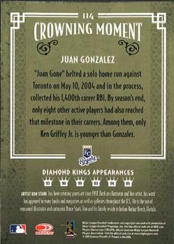 2005 Donruss Diamond Kings #114 Juan Gonzalez Back