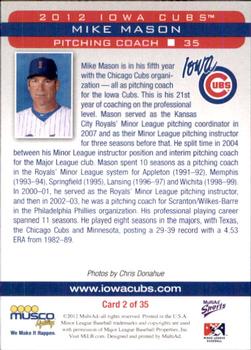 2012 MultiAd Iowa Cubs #2 Mike Mason Back