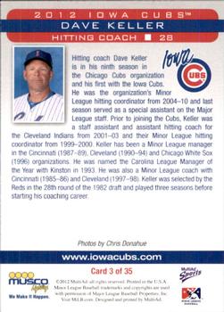 2012 MultiAd Iowa Cubs #3 Dave Keller Back
