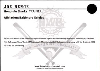 2007 Honolulu Sharks #NNO Joe Benge Back