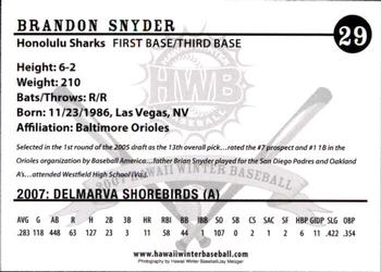 2007 Honolulu Sharks #NNO Brandon Snyder Back