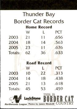 2006 Thunder Bay Border Cats #35 Border Cat Records Back