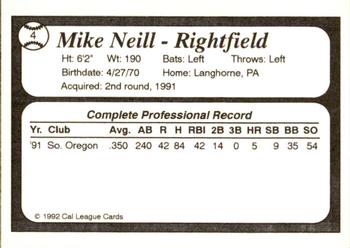 1992 Cal League All-Stars #4 Mike Neill Back