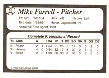 1992 Cal League All-Stars #15 Mike Farrell Back