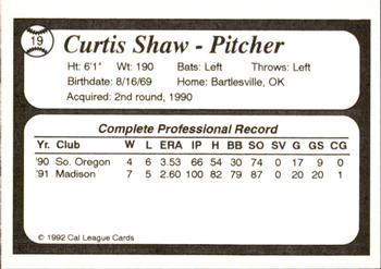 1992 Cal League All-Stars #19 Curtis Shaw Back