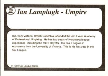 1992 Cal League All-Stars #26 Ian Lamplugh Back