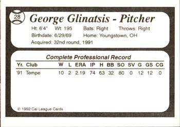 1992 Cal League All-Stars #28 George Glinatsis Back