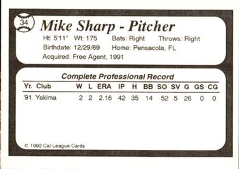 1992 Cal League All-Stars #34 Mike Sharp Back